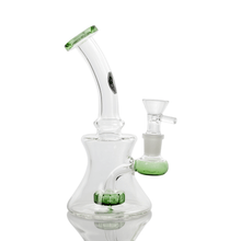 Load image into Gallery viewer, Shower Perc Dab Rig | Alternate Profile View With Flower Bowl Inserted | Dabbing Wholesaler
